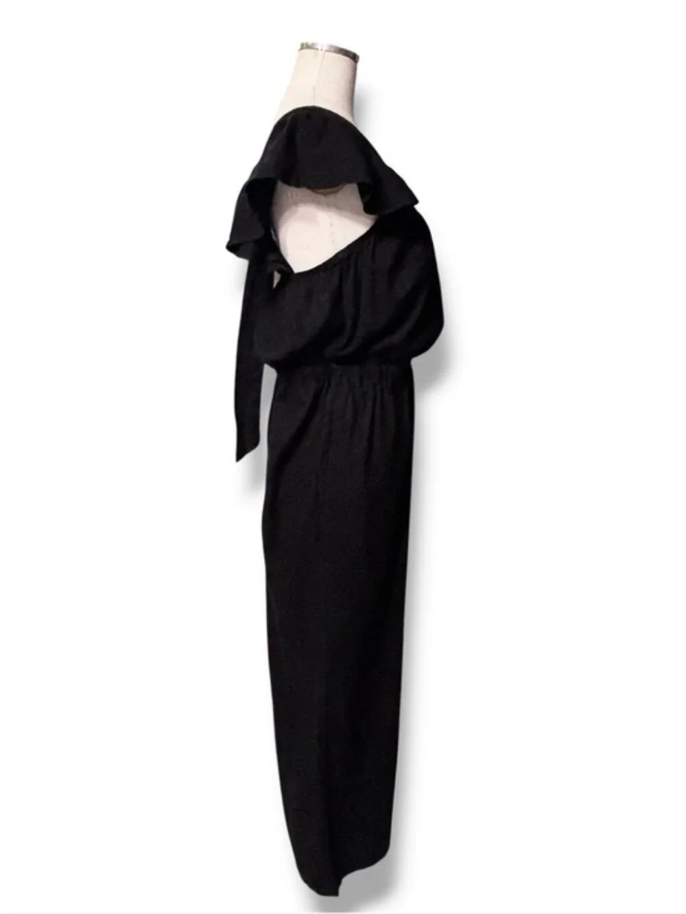 H&M Black Linen Blend Ruffle Strap Jumpsuit Size MediumLoose-fit,